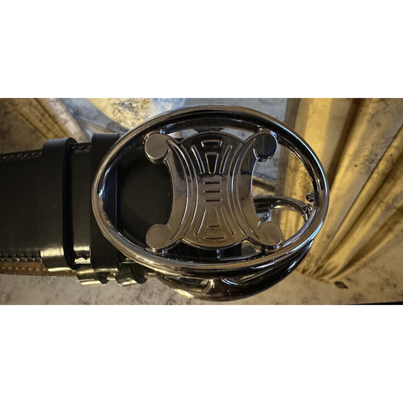 Celine Triomphe Leather Belt BLACK Italy RARE - L (approx. 85-90) - Picture 3 of 5
